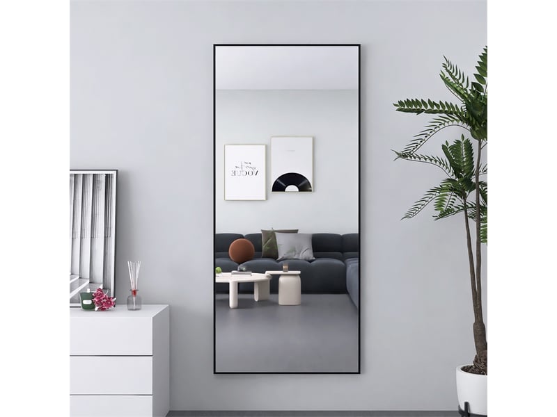  Miroir sur pied 180x80cm - miroir rectangulaire en verre trempé avec cadre en aluminium - noir  - Conforama B