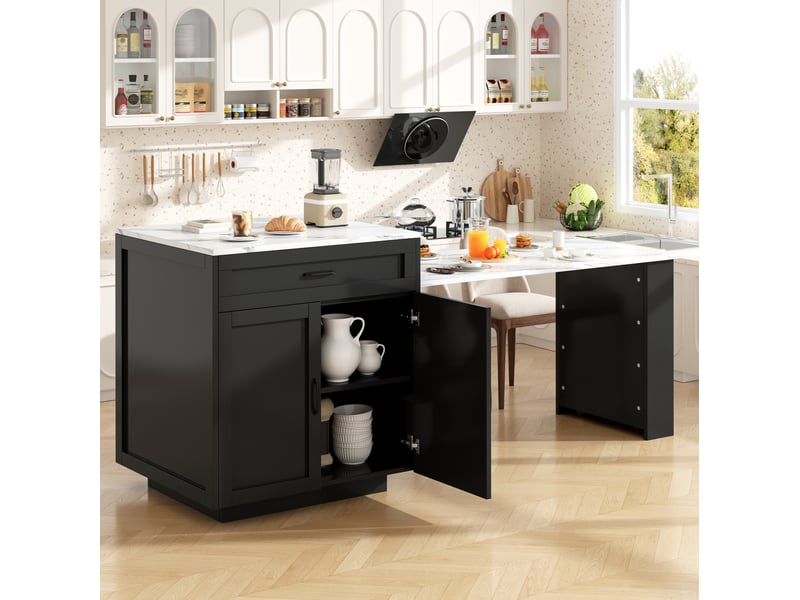  Îlot de cuisine extensible 98-204 cm avec rangement, tiroir et roulettes noir  - Conforama D