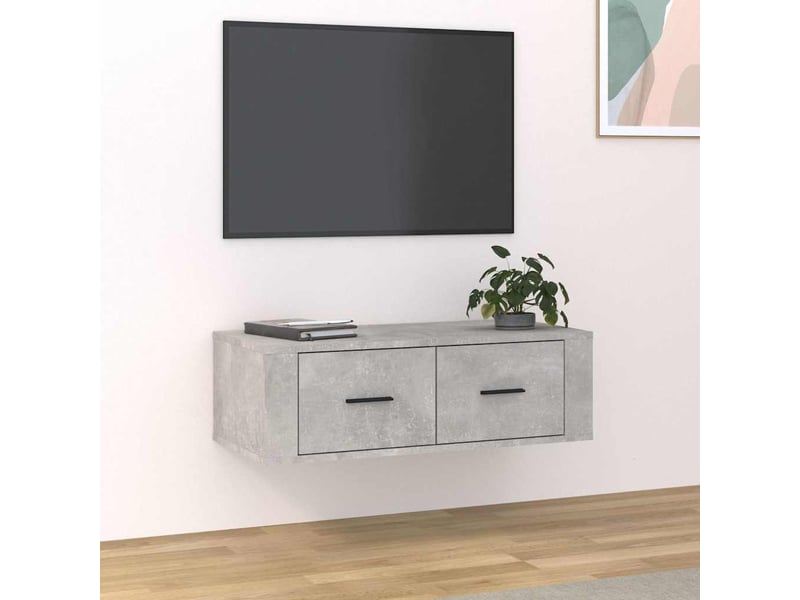  Meuble tv - banc tv - meuble de rangement suspendu gris béton 80x36x25 cm bois d'ingénierie  - Conforama B