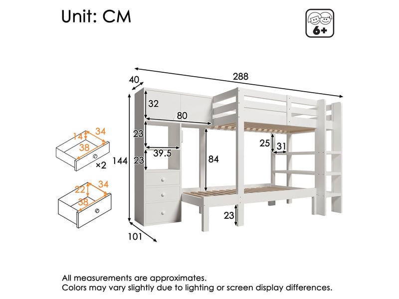  Lit superposé 90x200, structure bois massif lit superposé enfant, rangement intégré, led intelligente, certification en747  - Conforama C