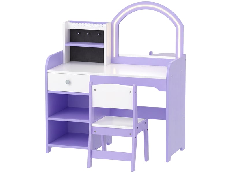  Coiffeuse enfant avec miroir led et tabouret en mdf violet 80 x 41,5 x 97 cm  - Conforama B