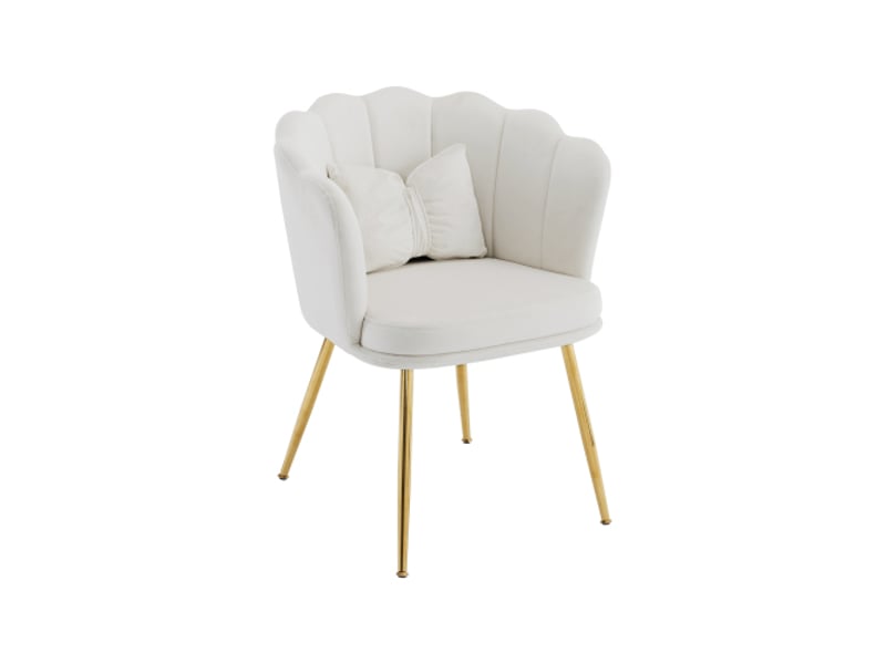  Lot de 4 chaises de salon, chaise rembourrée avec dossier en pétale, pieds en métal plaqué or et coussin papillon, beige, en velours  - Conforama E