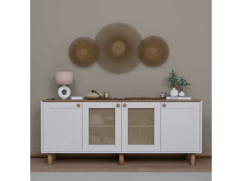  Buffet 4 portes en aggloméré bohemian blanc avec cannage (2 portes)  - Conforama B