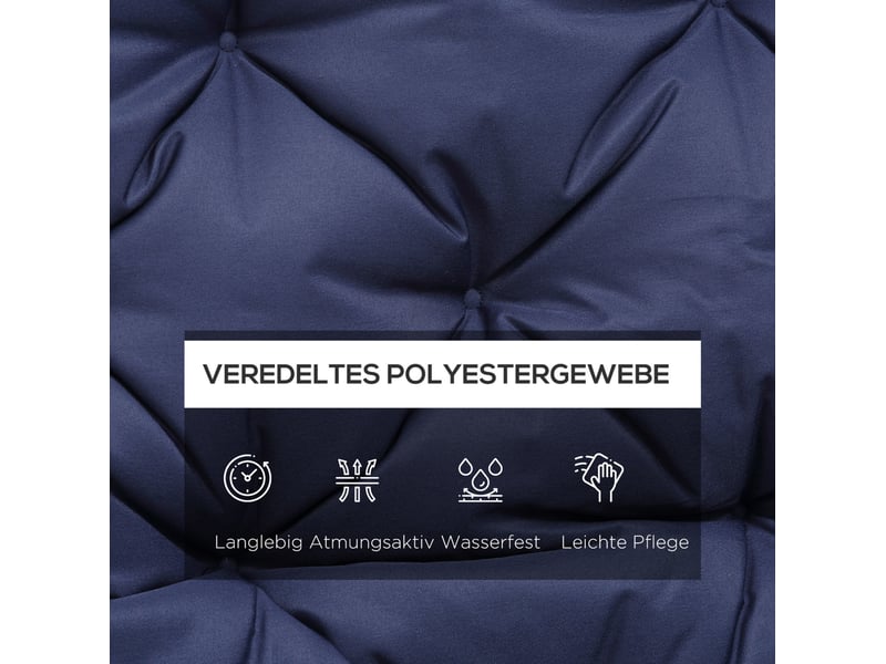  Coussin de banc 3 places 150 x 98 x 8 cm – bleu foncé – assise et dossier avec 6 liens de fixation sécurisés  - Conforama E