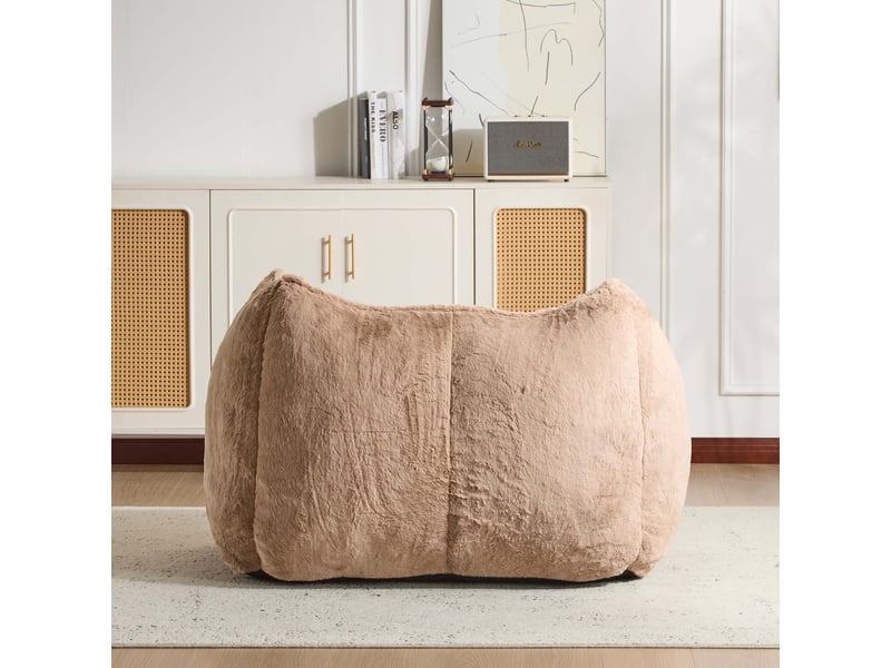  Fauteuil avec pouf repose-pieds, assise en mousse et structure sans cadre pour salon, en fourrure synthétique kaki  - Conforama E