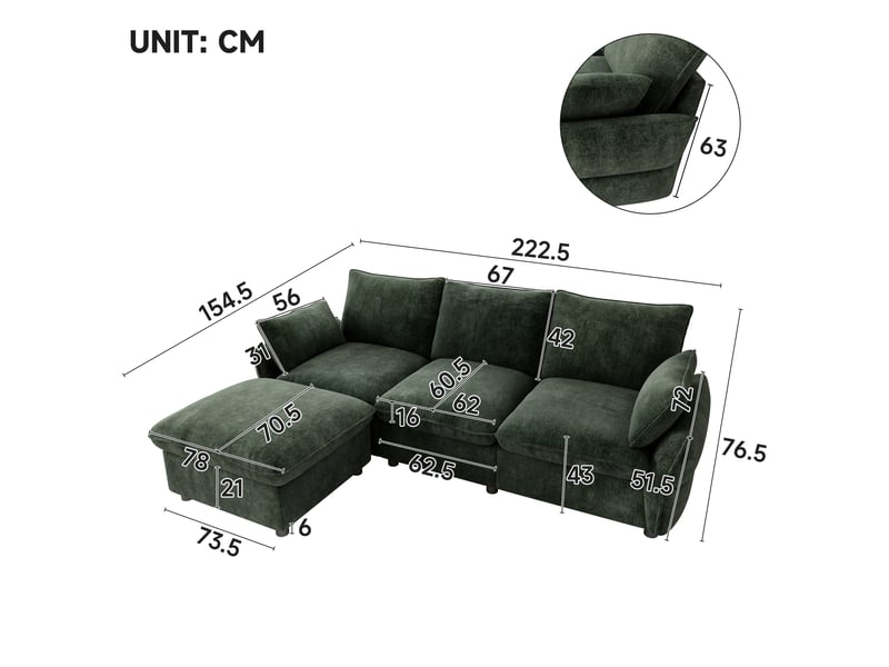 Canapé d'angle réversible fixe 3 places tissu vert - Conforama C