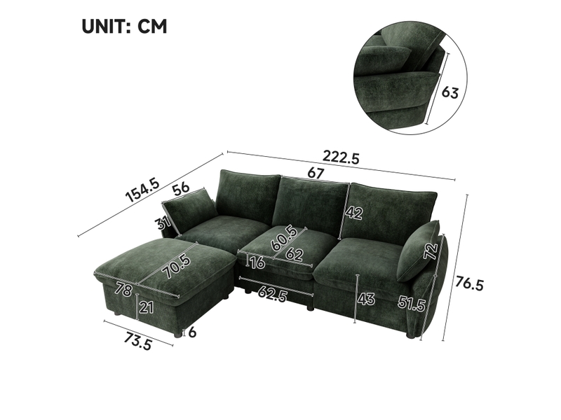  Canapé d'angle réversible fixe 3 places tissu vert  - Conforama C