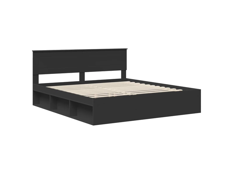 Lit double- lit adulte - cadre de lit noir 200 x 200 cm bois d'ingénierie - Conforama C