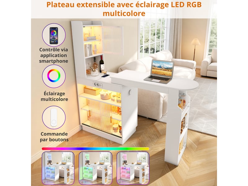  Meuble de cuisine muvano, table haute extensible avec rangement, blanc, longueur 131–170 cm  - Conforama B