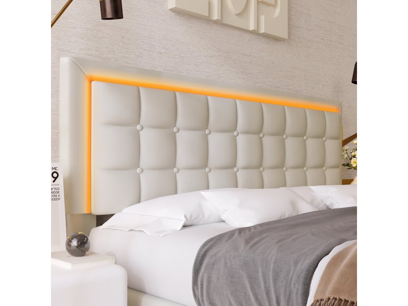  Lit coffre 160x200 cm - avec éclairage led - avec rangement - en pu - blanc CARDUME ESTIVAL - Conforama D