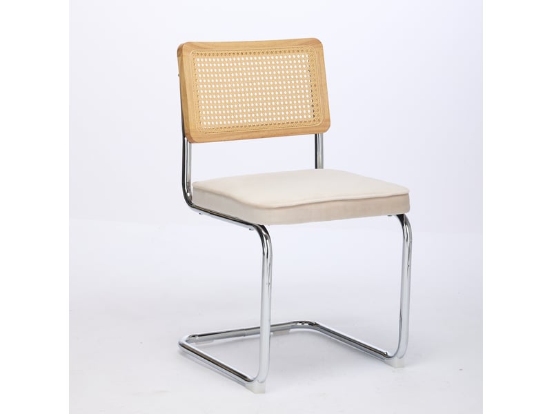  Lot de 2 chaises de salle à manger - 59x47x81cm - chaises porte-à-faux design breuer en rotin et assise velours - beige  - Conforama A