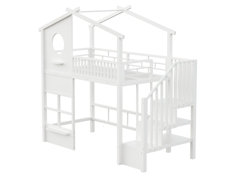 Lit mezzanine 90 x 200 cm - avec éclairage led - avec escalier - blanc (matelas non inclus) - Conforama W