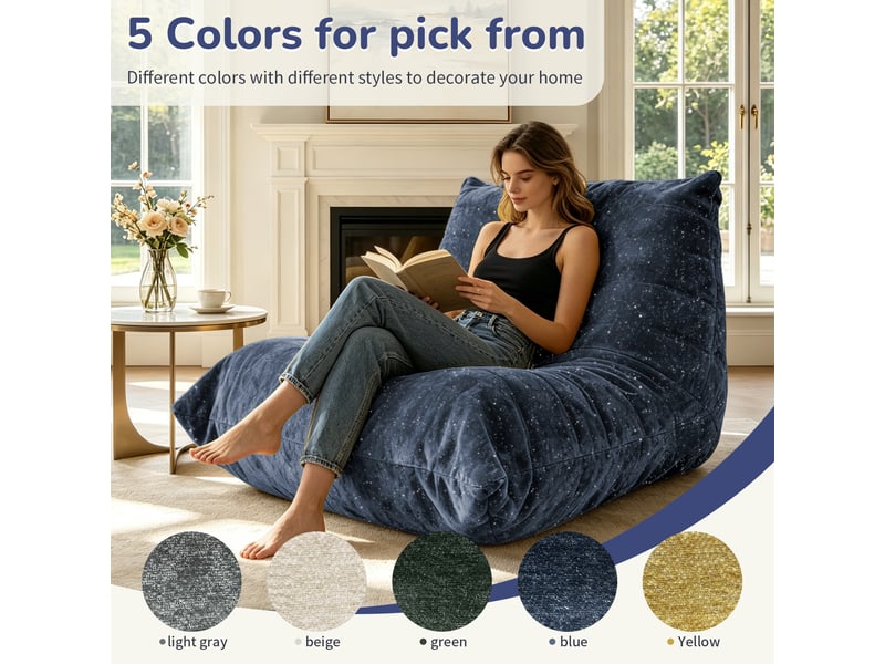  Fauteuil pouf relax 90 x 100 x 80 cm – bleu – assise moelleuse, confort enveloppant pour intérieur  - Conforama E