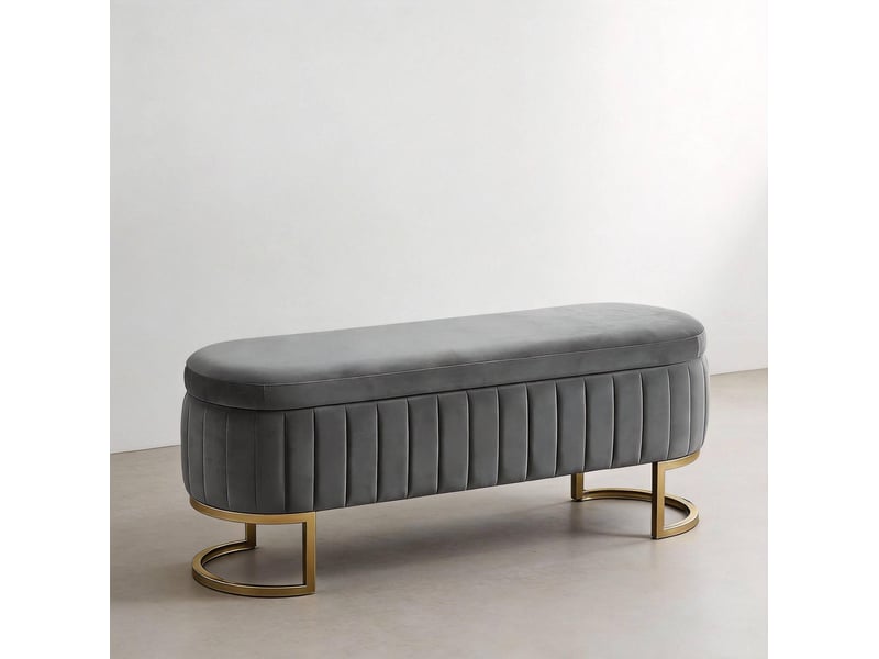 Banc coffre tcqpz en velours 129,5 x 42 x 46 cm rangement intérieur gris clair pieds en métal doré  - Conforama D