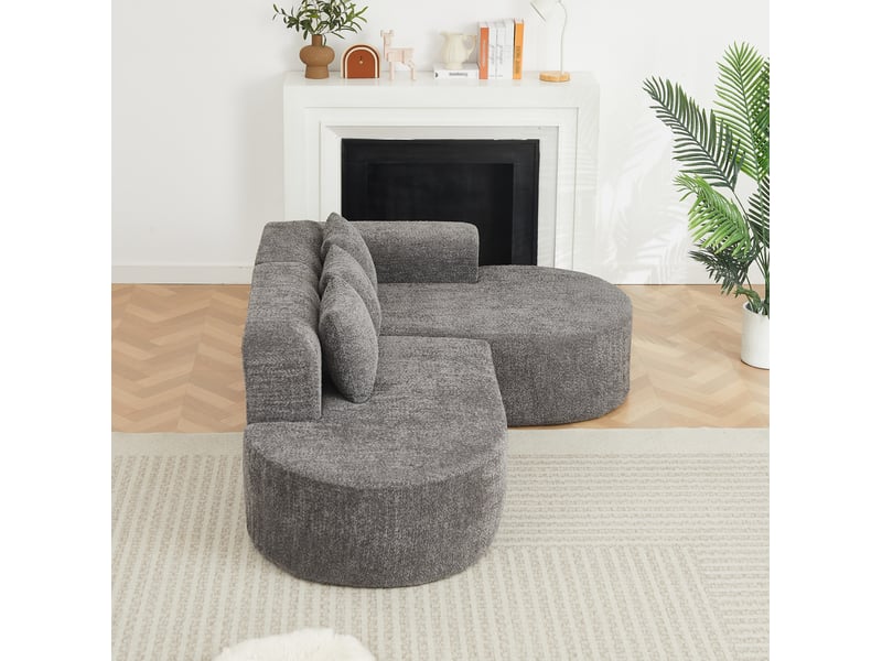  Canapé d'angle 3 places 222x157x73 cm avec méridienne droite en chenille anthracite  - Conforama E