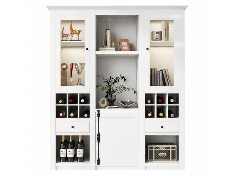  Vitrine led blanche pour salon, 16 couleurs, rangements et casier à vin, 143 x 45,5 x 170 cm  - Conforama A