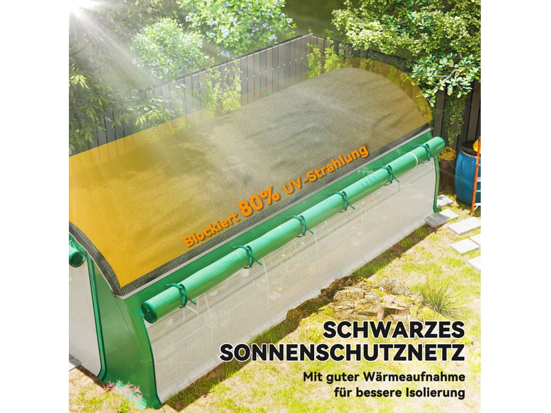 Serre tunnel de jardin 6 x 3 x 2 m en plastique vert, 12 fenêtres, porte enroulable et ancrages au sol  - Conforama E