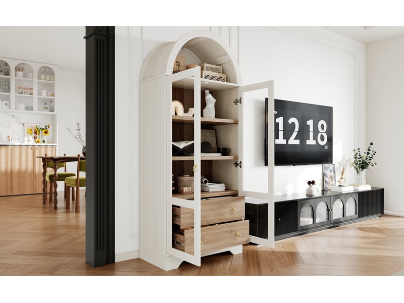  Meuble de cuisine muvano, buffet haut blanc vitré à sommet arrondi, hauteur 180 cm  - Conforama R