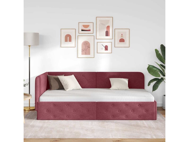  Lit simple- lit adulte -  cadre de lit d'angle bordeaux 100 x 200 cm tissu  - Conforama C