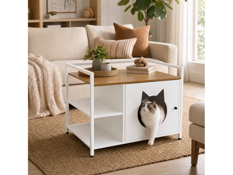  Table basse 76x54x59 cm avec rangement en mdf et métal couleur blanc et chêne clair  - Conforama D