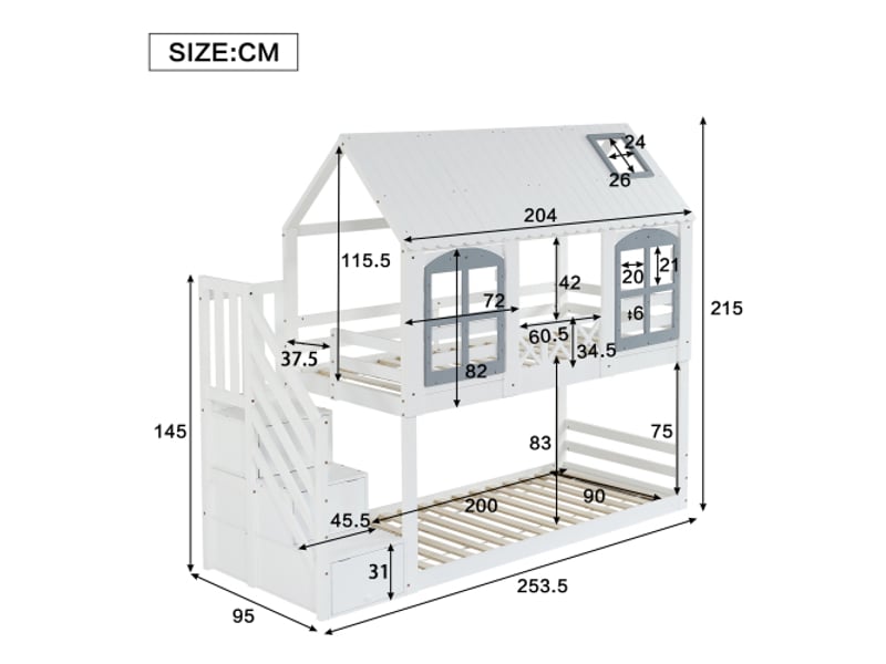 Lit superposé 90x200cm coloris blanc lit enfant blanc - Conforama C
