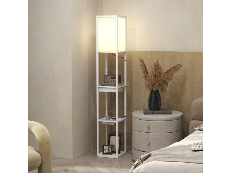  Lampadaire 26x26x159 cm à 3 niveaux de rangement mdf blanc  - Conforama E
