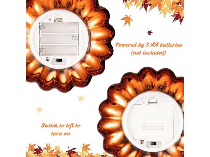  Lot de 2 décorations citrouille en verre avec led, citrouilles dorées effet verre mercure à piles, figurines lumineuses pour décoration d’automne et thanksgiving  - Conforama C