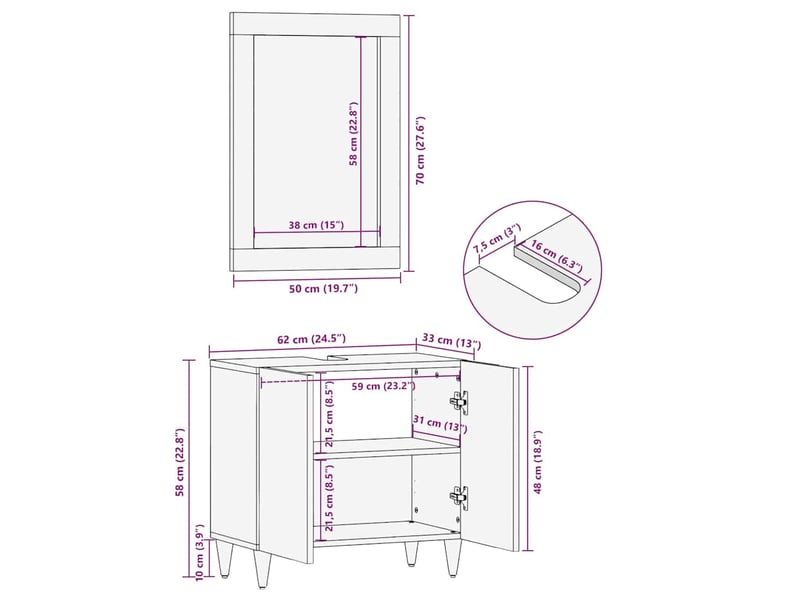  Miroir de salle de bain, miroir de toilette marron miel 70 x 50 x 2,5 cm cf62641  - Conforama E