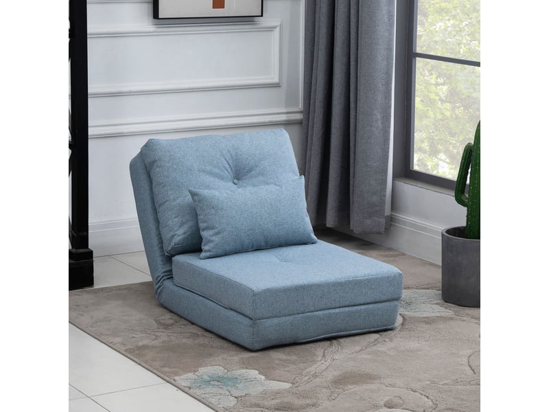  Chauffeuse canapé-lit convertible fauteuil 1 place avec 1 coussin avec dossier réglable, bleu  - Conforama C