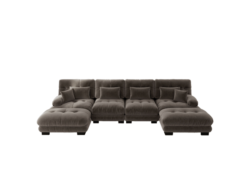  Canapé d'angle modulable en u marron - 4 places, pouf mobile, tissu chenille, grand confort  - Conforama A