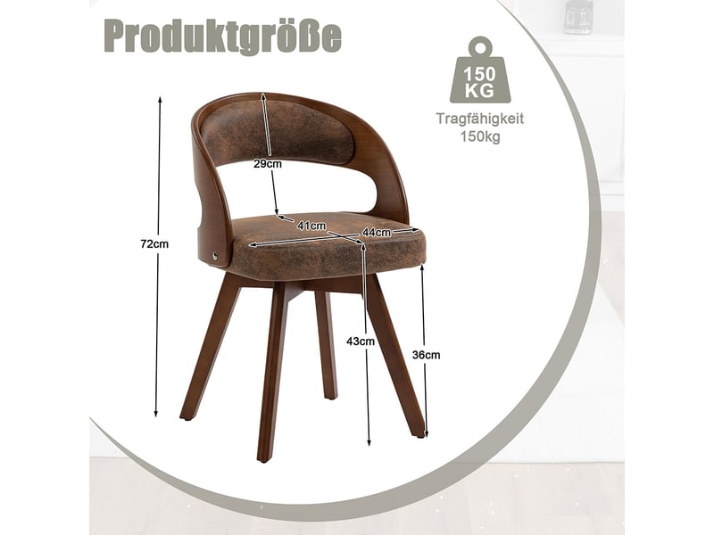 Chaise de salle à manger moderne pivotante en bois avec coussin tissu fonctionnel couleur café dossier incurvé chaise d'appoint pour cuisine café salon  - Conforama C