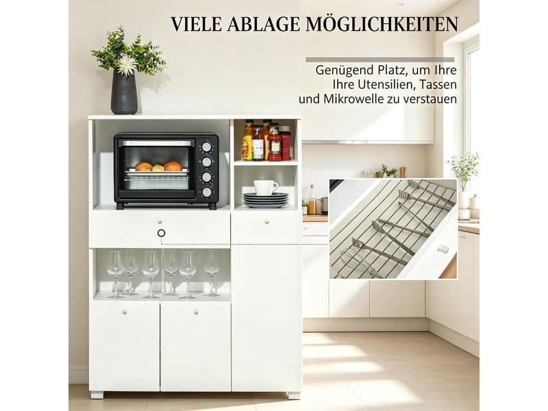 Buffet meuble de rangement polyvalent étagères ouvertes tiroir pratique style élégant meuble de polyvalent meuble sur pied - Conforama E