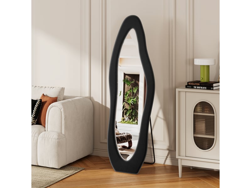 Miroir sur pied - 160 x 50 cm - noir - miroir plein pied irrégulier, cadre rembourré en velours, style moderne et artistique - Conforama C