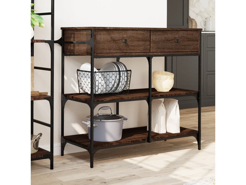 Desserte de cuisine, chariot de rangement chêne marron 105x42x95 cm bois d'ingénierie - Conforama C