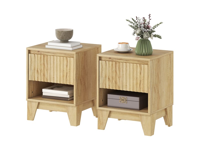  Lot de 2 tables de chevet étroites 43 x 40 x 55 cm tiroir ouvert rangement moderne en panneau de particules bois naturel 21_0003754  - Conforama A