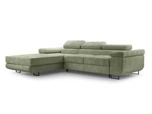 Canapé d'angle gauche convertible <strong>AX LIVING </strong> <strong>Arborio</strong> 5 places Velours côtelé vert avec coffre de rangement