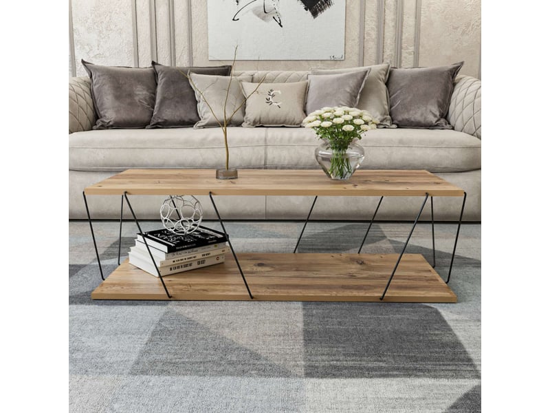  Table basse table de salon bois mdf mélaminé pin avec cadre métal l 120 cm industriel  - Conforama C