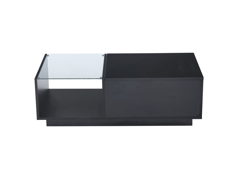  Table basse led, table basse laquée brillante, table de salon avec hauteur réglable, rangement dissimulé et étagère, 50 x 100 x (33-46,5) cm  - Conforama D