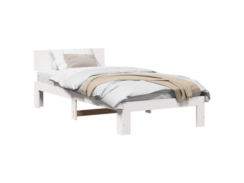  Lit simple- lit adulte -  cadre de lit avec tête de lit blanc 80 x 200 cm pin massif  - Conforama A