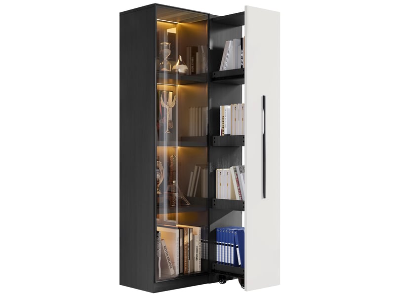  Vitrine d'exposition - 70x40x160cm - armoire rangement coulissante avec verre trempé &amp; led - noir  - Conforama A
