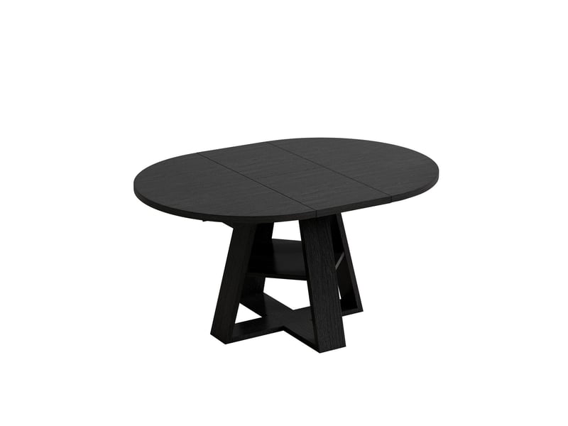  Table à manger 110150 x 100 cm table de salle à manger extensible 4 à 6 personnes plateau rond rangement intégré compartiments de rangement finition aspect bois coloris noir  - Conforama A