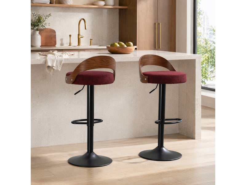 Lot de 2 tabourets de bar pivotants à hauteur réglable - lpospi - dossier ergonomique, lin, rouge vin  - Conforama B