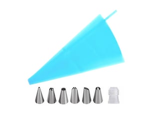 8pc kit de poche à douille professionnelle de poche à douille réutilisable-6 douilles patisserie et 1 bleu poches à douille en silicone
