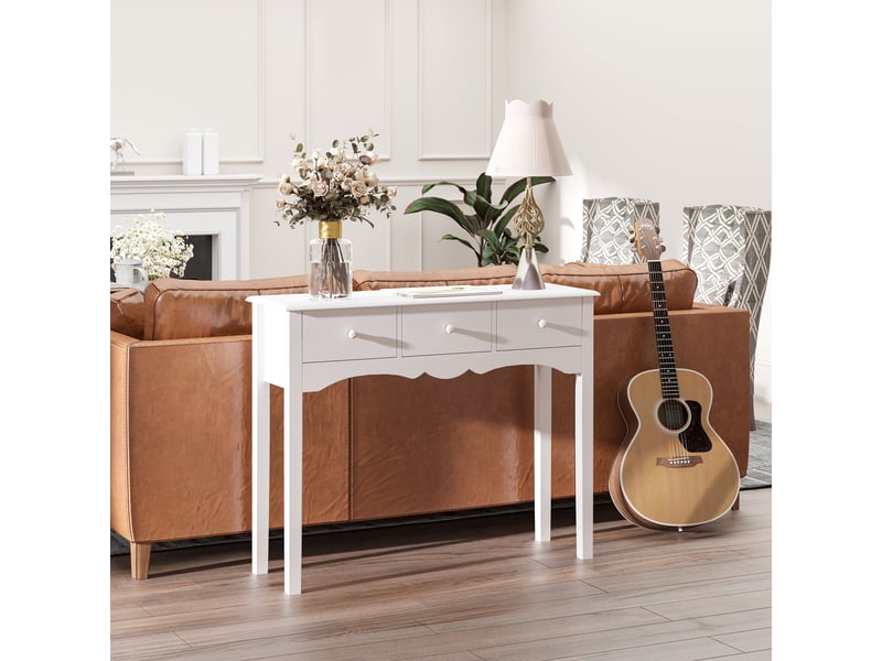  Console d'entrée moderne en mdf avec 3 tiroirs, 100 x 32 x 85 cm, blanche  - Conforama C
