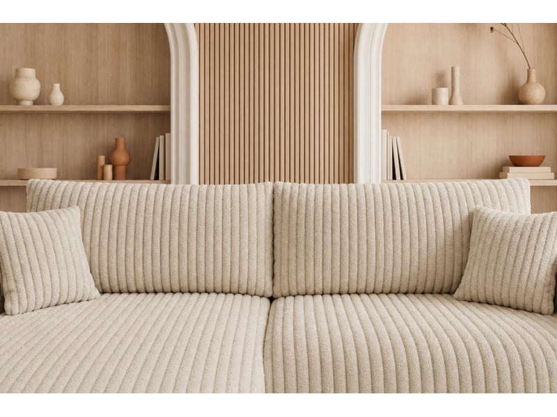  Emma - canapé d'angle convertible gros velours côtelé 4 places beige  - Conforama E