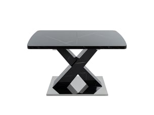 Table à manger extensible plateau effet marbre noir pieds en x en mdf base en métal