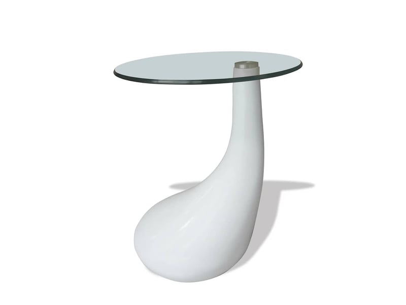  Table basse | table d'appoint salon avec dessus de table en verre rond blanc brillant  - Conforama A