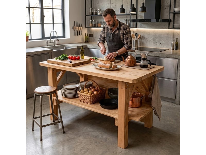  Îlot central de cuisine en douglas massif 150 cm livré monté  - Conforama C