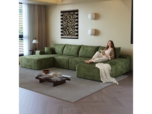 Canapé d'angle, canapé modulable, livré monté, design moderne, 340 cm, pour salon, chambre, appartement, assise profonde, vert