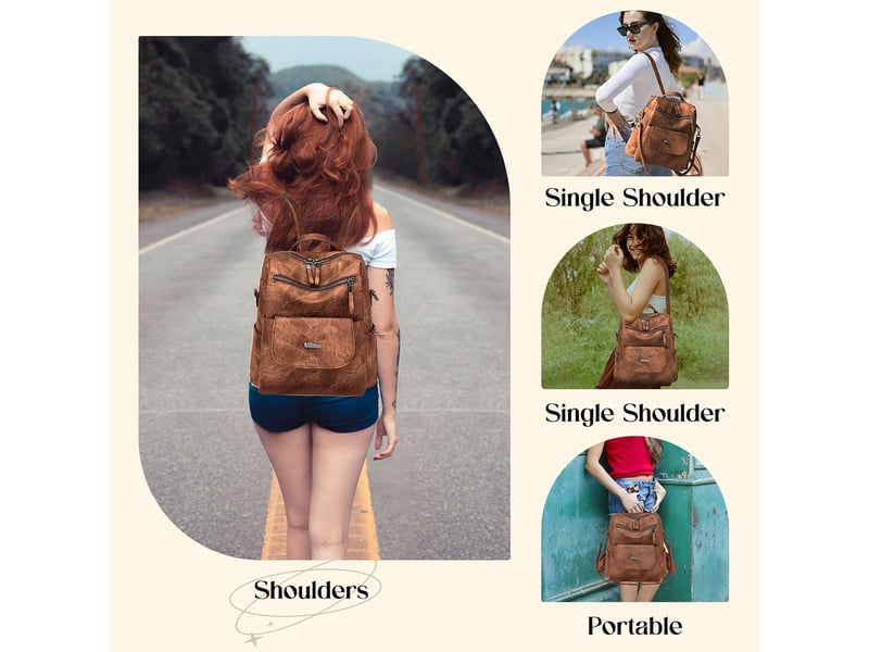  Sac à dos femme en cuir, petit format – imperméable, anti-vol, bandoulière pour ladies-marron  - Conforama E